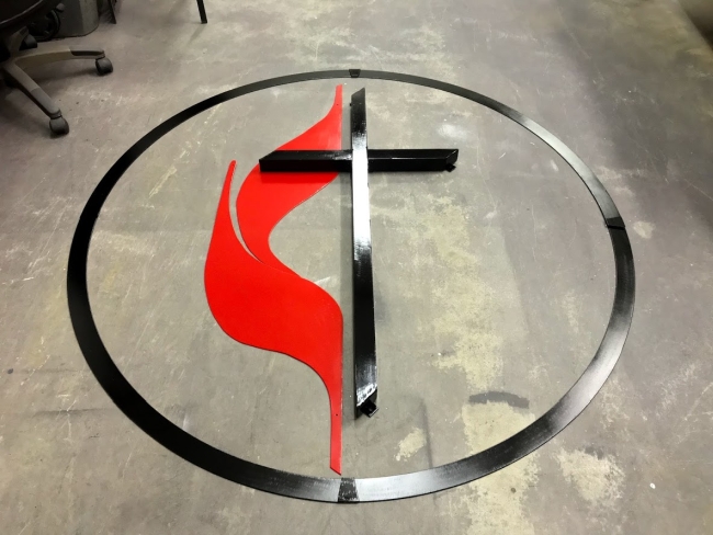 United Methodist Cross & Flames  cross and flame design with united methodist cross and flames logo sign