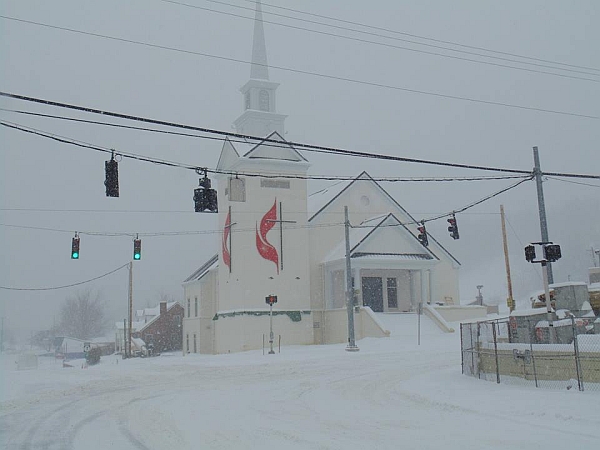 united methodist cross & flames,umc cross and flames in snow,UMC cross and flames in the snow