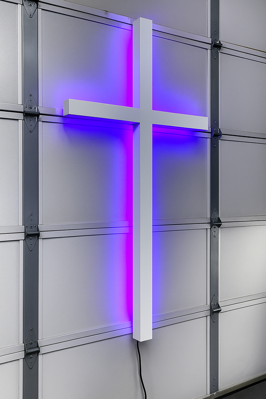 LED-lit cross glowing with color-changing lights  Modern cross with internal LED backlighting