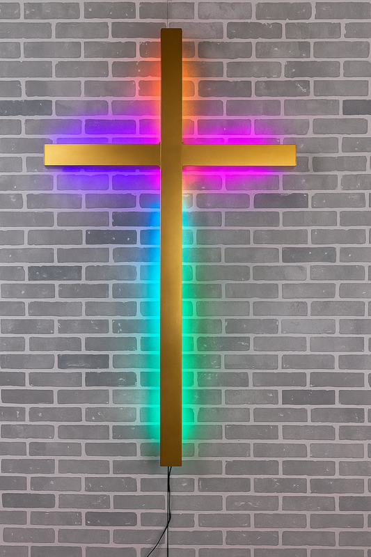 Brushed aluminum church cross with modern lines  Sleek aluminum cross with polished finish