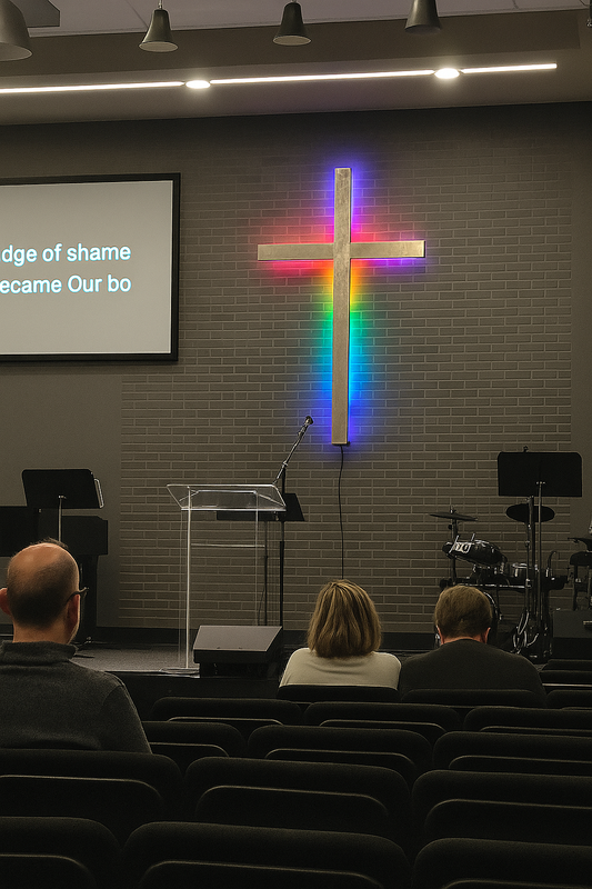 Illuminated cross with glowing edges and soft halo  Aluminum cross with built-in LED color effects