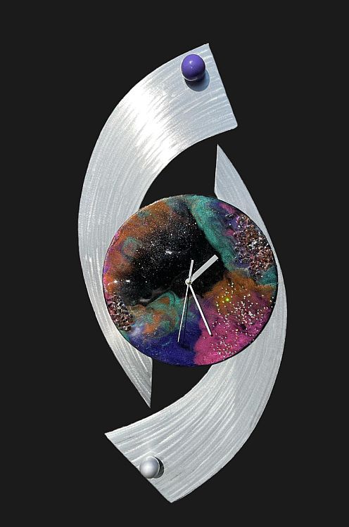 contemporary  resin art clock with shiny crystals 
