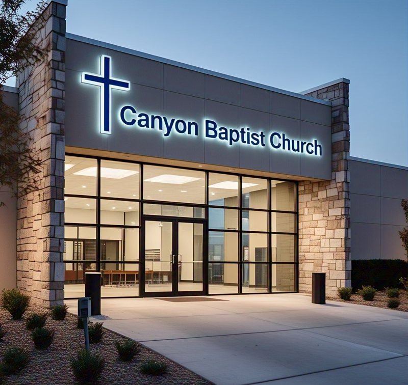 Modern church sign with custom aluminum lettering  LED-lit church signage with brushed metal finish