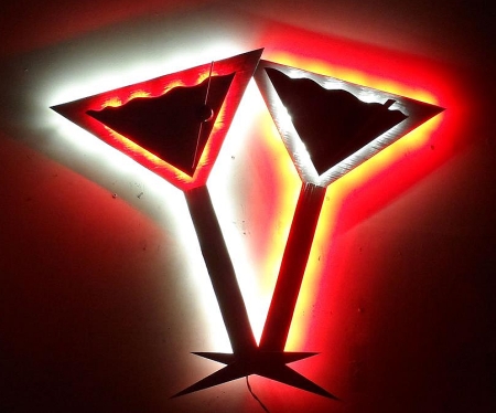 martini sculpture,led art, led wall art , led wall sculpture,wall sculpture, wall art, led wall art , metal wall art, metal wall sculpture, bar themed art, man cave art, viscardi designs 