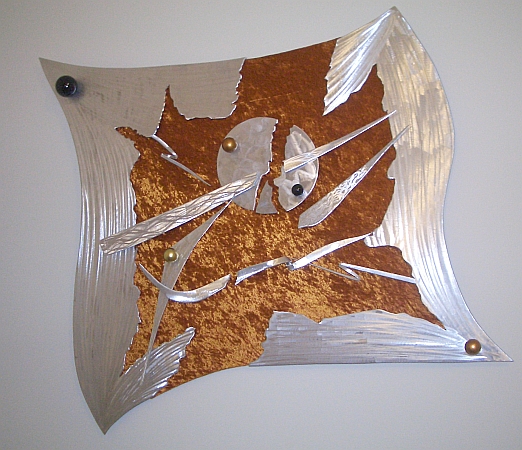 metal wall art, modern wall art, contemporary wall art, wall sculpture, aluminum wall art sculpture in brushed aluminum