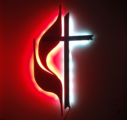 Backlit UMC Cross & Flames, UMC Cross and flames, viscardi designs, tony viscardi