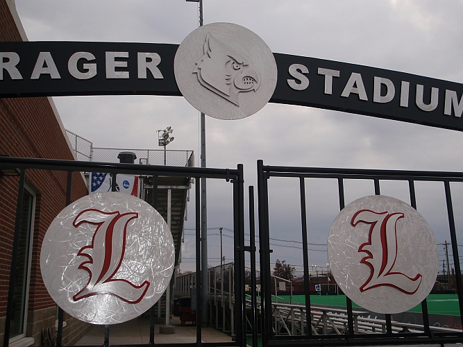 university of louisville logo and gates at trager field at University of Louisville 
