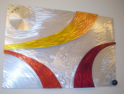 metal wall art, wall art, aluminum wall art piece in brushed aluminum, modern wall art piece in aluminum and metal art