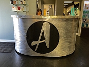 salon front desk with sign, salon remodel, viscardi designs, 