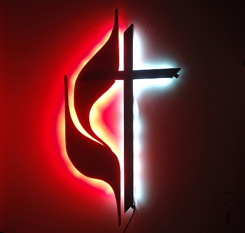 United methodist cross & flmes night pic and Umc cross & Flames sign 