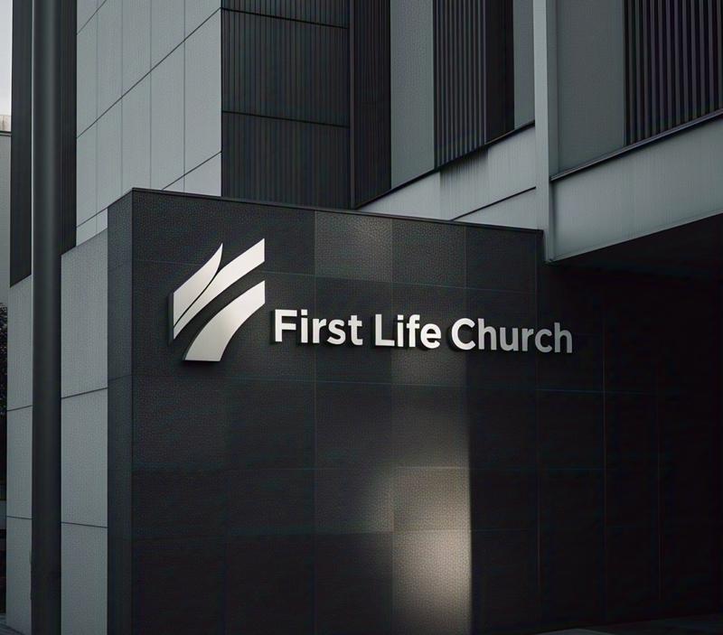 Close-up of brushed aluminum church letters  Detail of custom-cut metal lettering on church sign