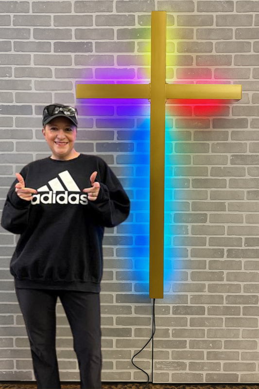 Brushed aluminum church cross with modern lines  Sleek aluminum cross with polished finish