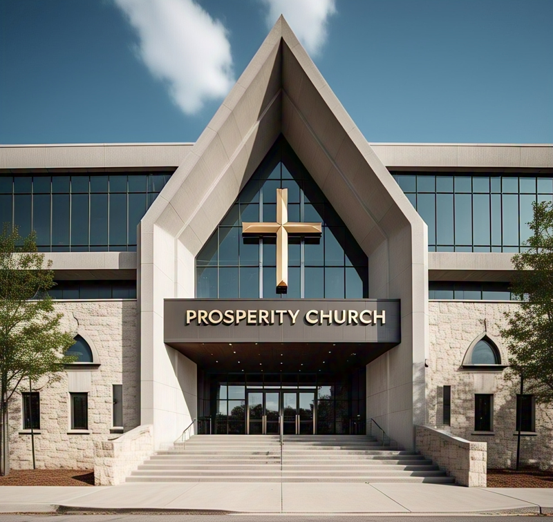 Church lettering mounted on ACM panel facade  Outdoor church sign in landscaped garden setting