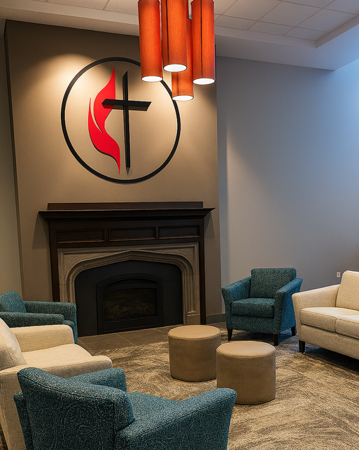 Custom United Methodist Church cross with flame symbol  UMC cross and flame design in brushed aluminum
