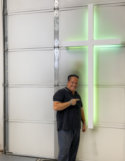 LED-lit cross glowing with color-changing lights  Modern cross with internal LED backlighting