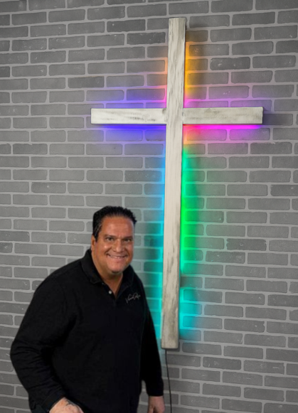 Multi color changing large cross for church Buy custom church cross  Order LED cross for church  Commission a church cross design  