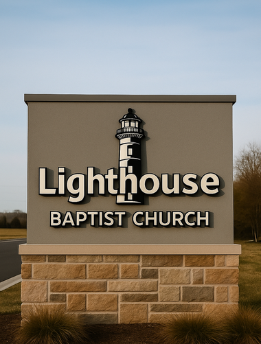 Contemporary outdoor church sign with backlit letters  Custom fabricated church sign with cross symbol