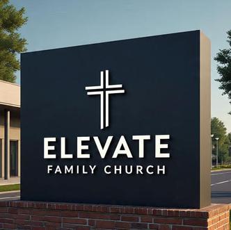 Brushed aluminum cross featured on custom church sign  Large contemporary cross with church name below